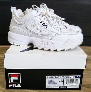 Fila White Leather Disruptor 2 Premium Women's 90s Sneakers